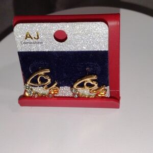 Gold Heart Earrings with Crystals